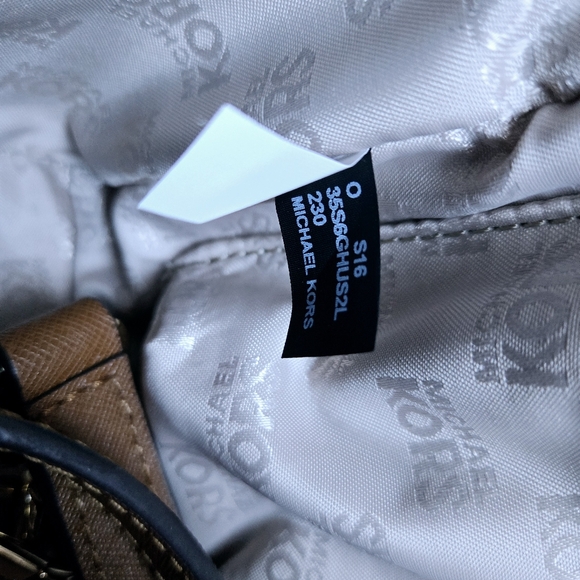 Michael Kors MK Classic Logo Hudson Saffiano Leather Handbag Satchel Brown Gold - Picture 16 of 16